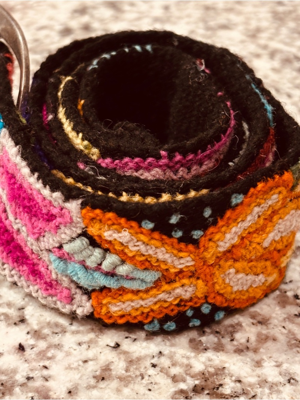 Jenny Kraus Handmade Multicolor Crochet Belt - Yellow, Orange, Pink Accents